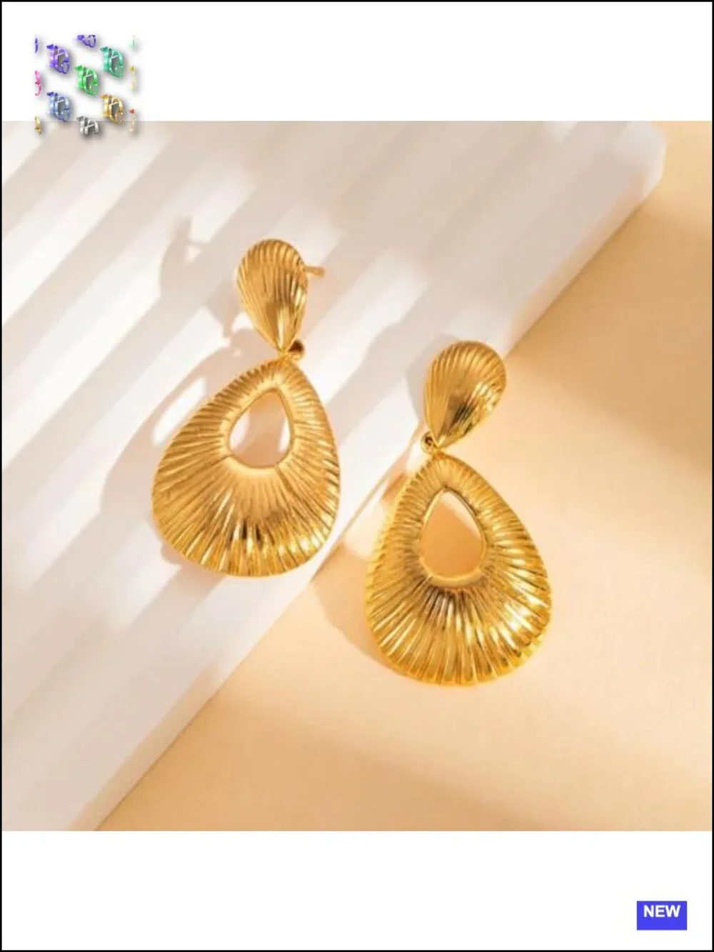 Large Chunky Gold Hollow Circular Dangle Earrings, Vintage Geometric Ribbed